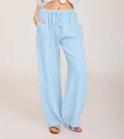 Pantalón de mujer de tiro alto y pierna recta con tejido ligero – GENEVYA