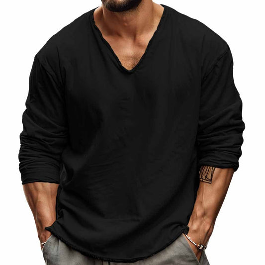 Camisa ligera de manga larga con escote en V para hombre – SANDOR RELAX FIT