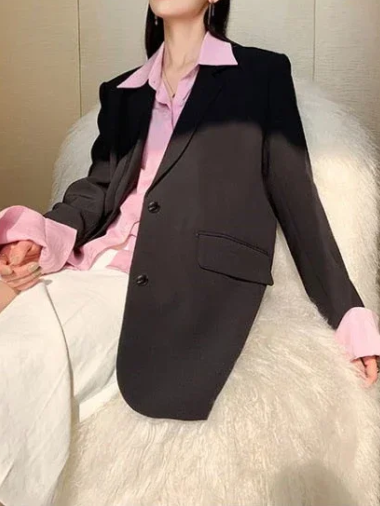 ADALAI - Blazer largo entallado con solapa y cierre de un solo botón para mujer
