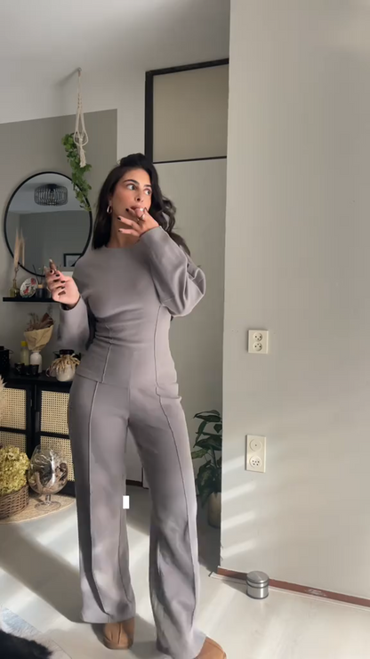 Conjunto de punto para mujer con jersey y pantalón ancho – EVARELLE