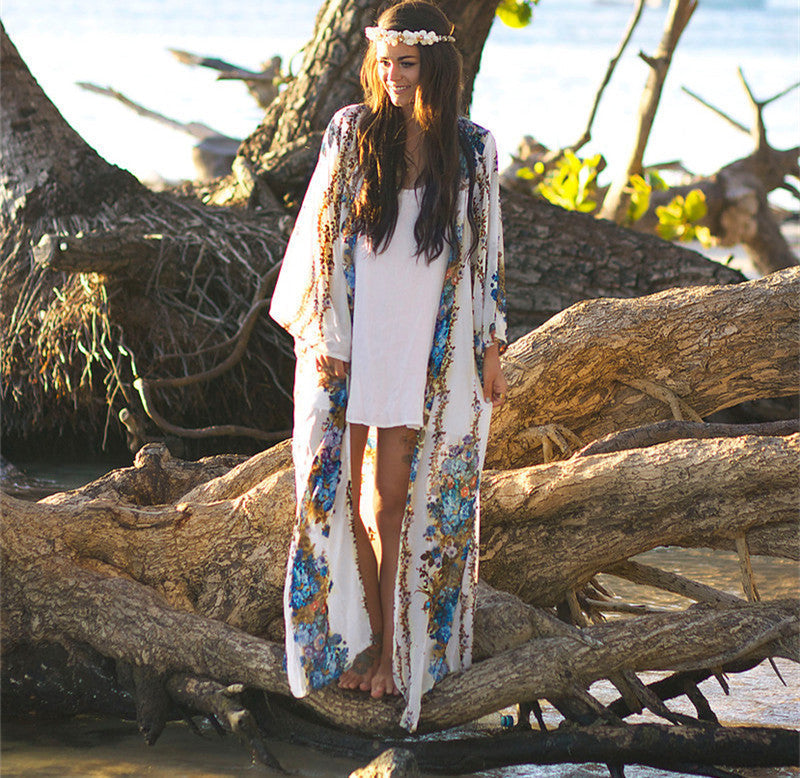 Kimono largo de mujer con estampado elegante y corte fluido – JOLINE