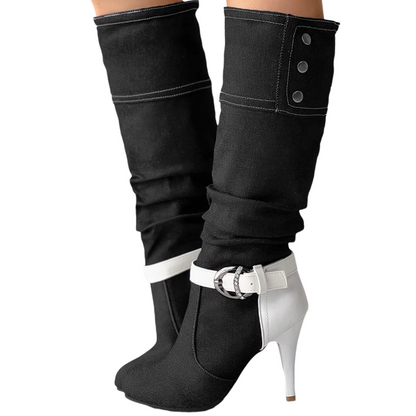 LIV - Botas altas con diseño patchwork y botones decorativos