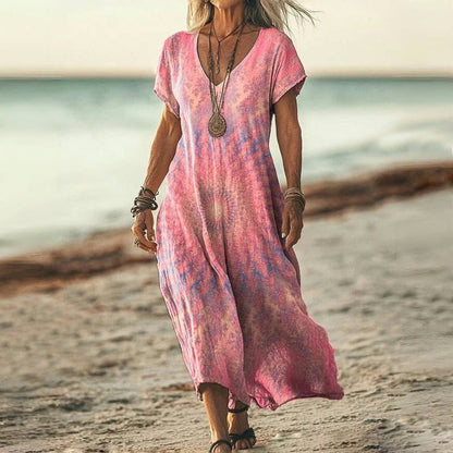 Vestido fluido de verano con escote en V y corte suelto – ALMA LUZ