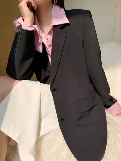 ADALAI - Blazer largo entallado con solapa y cierre de un solo botón para mujer