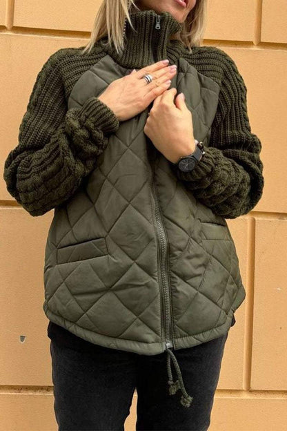 LEONA - Chaqueta informal en color sólido con cremallera y detalles de patchwork en contraste para mujer