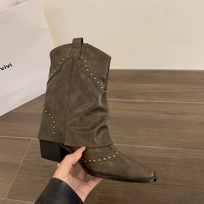 LLORENÇA - Botines western con tachuelas y tacón medio para mujer