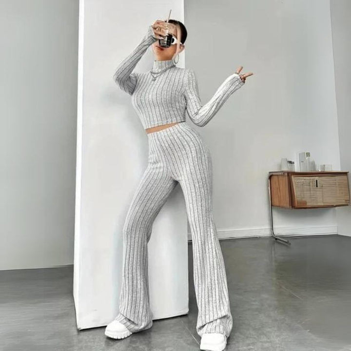 Conjunto de punto acanalado para mujer con top y pantalón – AMELYA