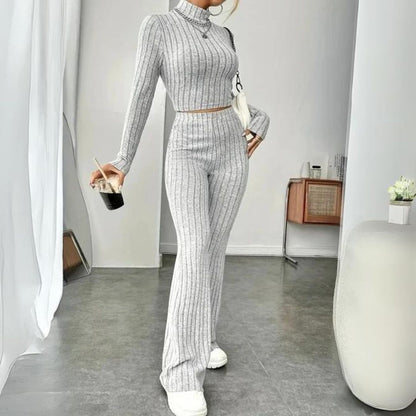 Conjunto de punto acanalado para mujer con top y pantalón – AMELYA