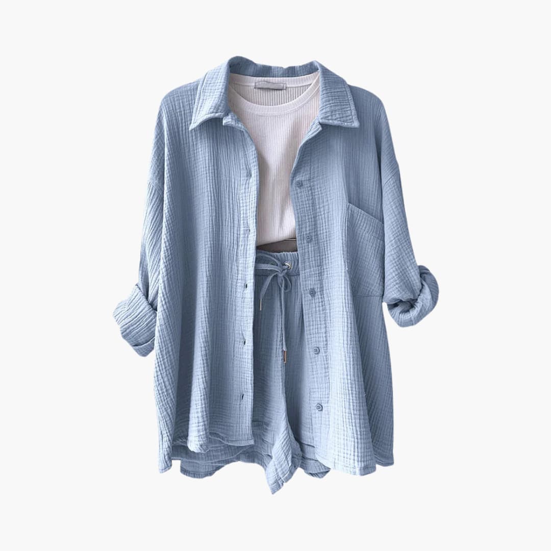 Conjunto de verano con blusa y short de talle alto – HELIA