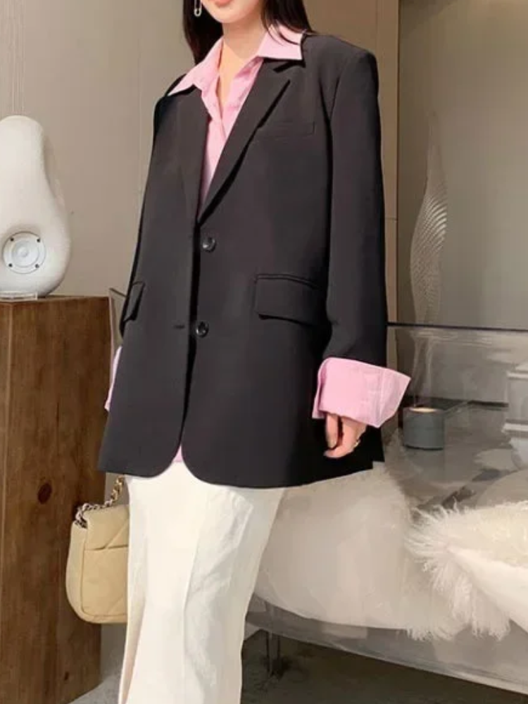 ADALAI - Blazer largo entallado con solapa y cierre de un solo botón para mujer