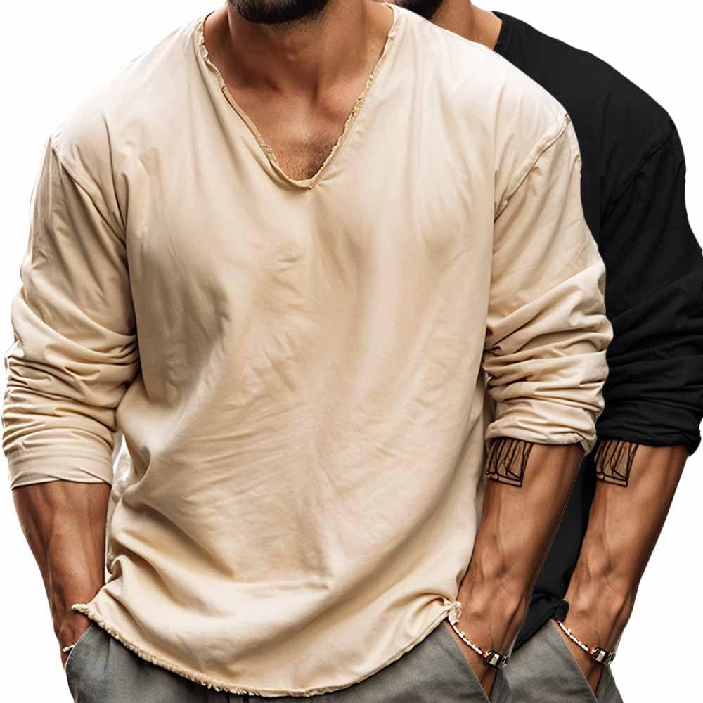 Camisa ligera de manga larga con escote en V para hombre – SANDOR RELAX FIT