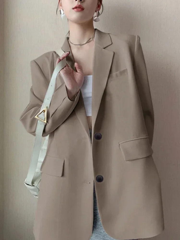 ADALAI - Blazer largo entallado con solapa y cierre de un solo botón para mujer