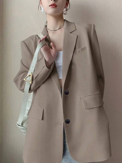 ADALAI - Blazer largo entallado con solapa y cierre de un solo botón para mujer