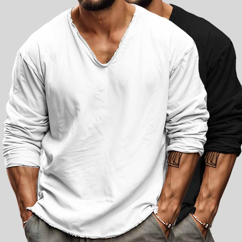 Camisa ligera de manga larga con escote en V para hombre – SANDOR RELAX FIT