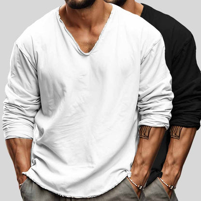 Camisa ligera de manga larga con escote en V para hombre – SANDOR RELAX FIT
