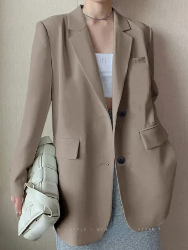 ADALAI - Blazer largo entallado con solapa y cierre de un solo botón para mujer