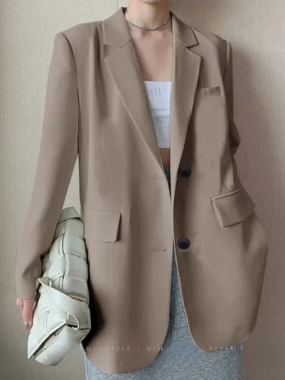 ADALAI - Blazer largo entallado con solapa y cierre de un solo botón para mujer