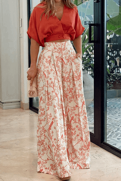 Conjunto tropical estampado de top y pantalón corto – TAHINYA