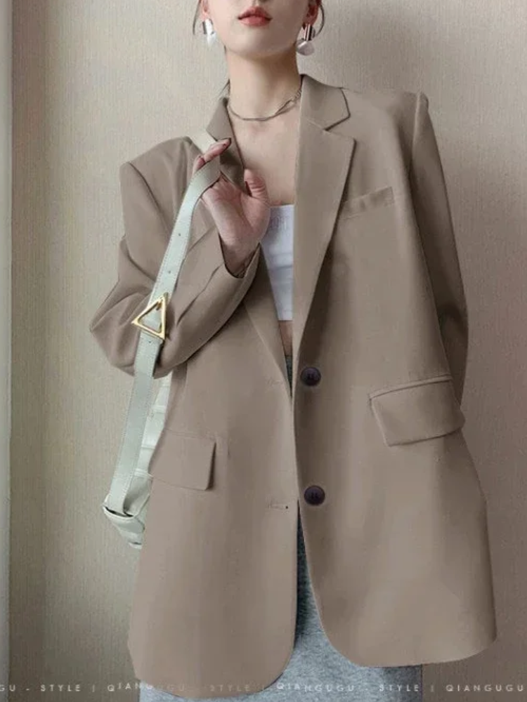 ADALAI - Blazer largo entallado con solapa y cierre de un solo botón para mujer
