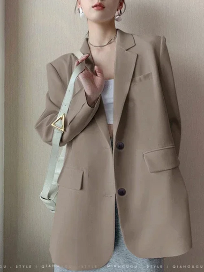 ADALAI - Blazer largo entallado con solapa y cierre de un solo botón para mujer