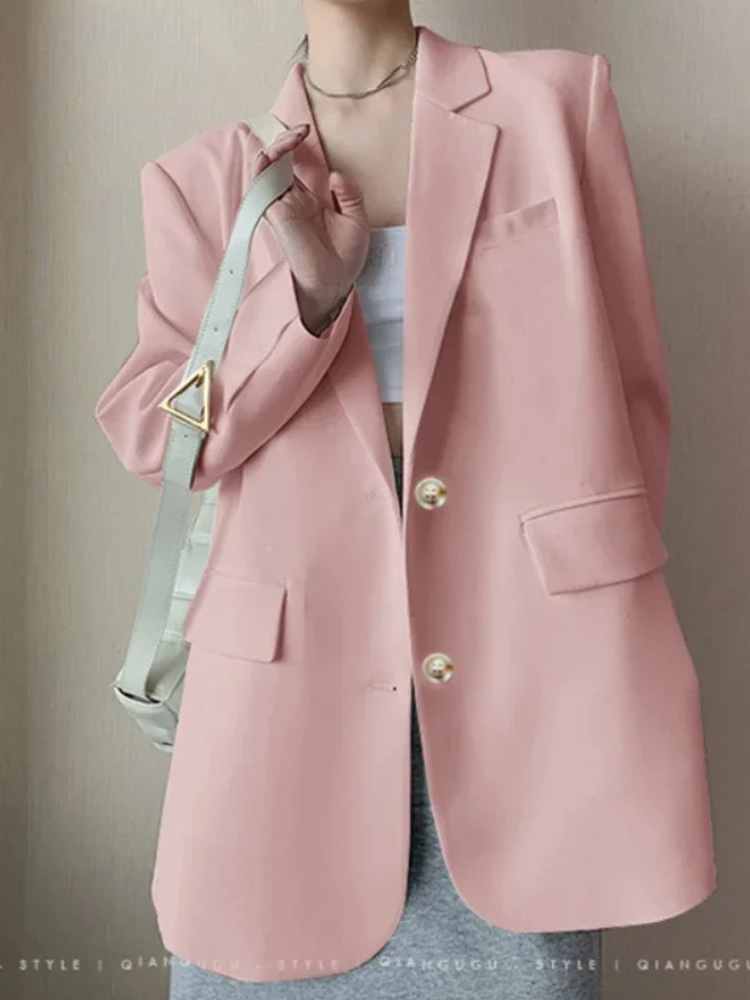 ADALAI - Blazer largo entallado con solapa y cierre de un solo botón para mujer