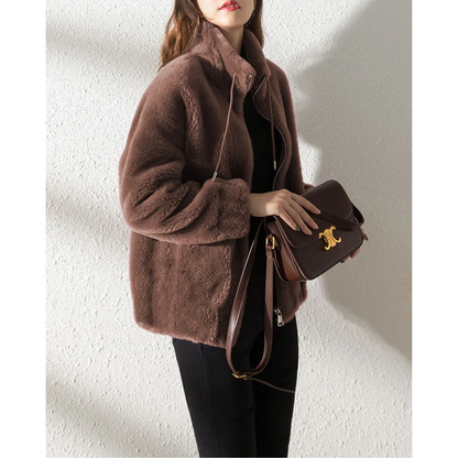 Sienna - Abrigo trench de ante para mujer, estilo oversized con solapas anchas