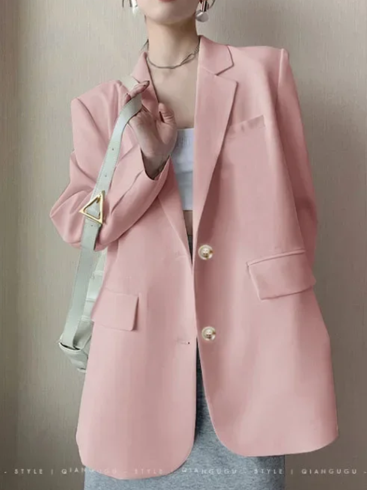 ADALAI - Blazer largo entallado con solapa y cierre de un solo botón para mujer