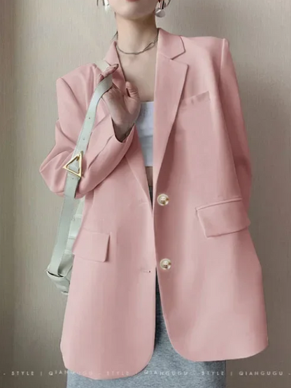 ADALAI - Blazer largo entallado con solapa y cierre de un solo botón para mujer