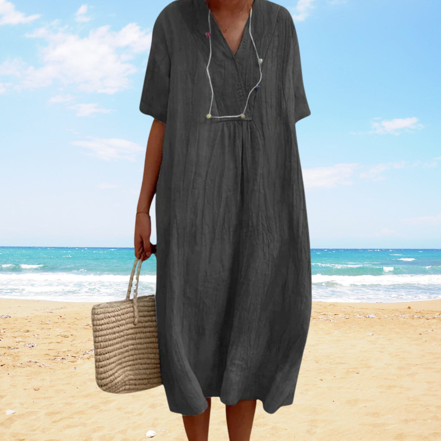 Vestido midi de verano fluido con escote en V – YSARA