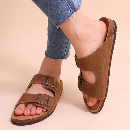 Sandalias de verano con punta abierta y doble hebilla – Calyssa