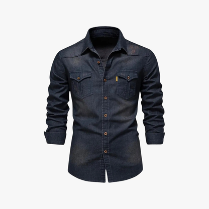 Camisa denim de manga larga con botón para hombre – OSWALD
