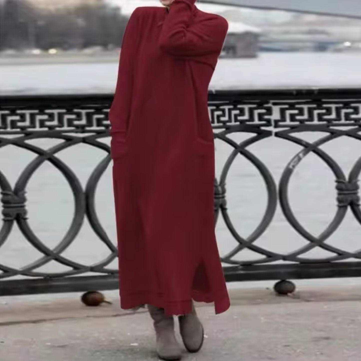 ELARA - Vestido sudadera holgado de terciopelo para mujer