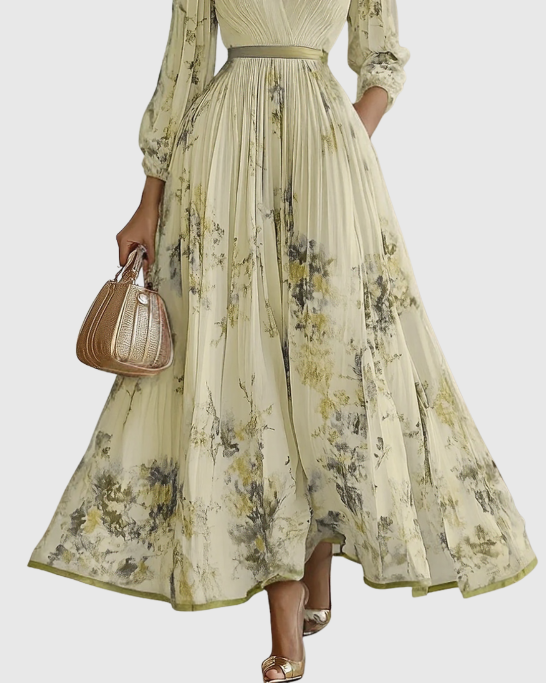 Rowella – Vestido maxi elegante plisado para mujer