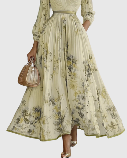 Rowella – Vestido maxi elegante plisado para mujer