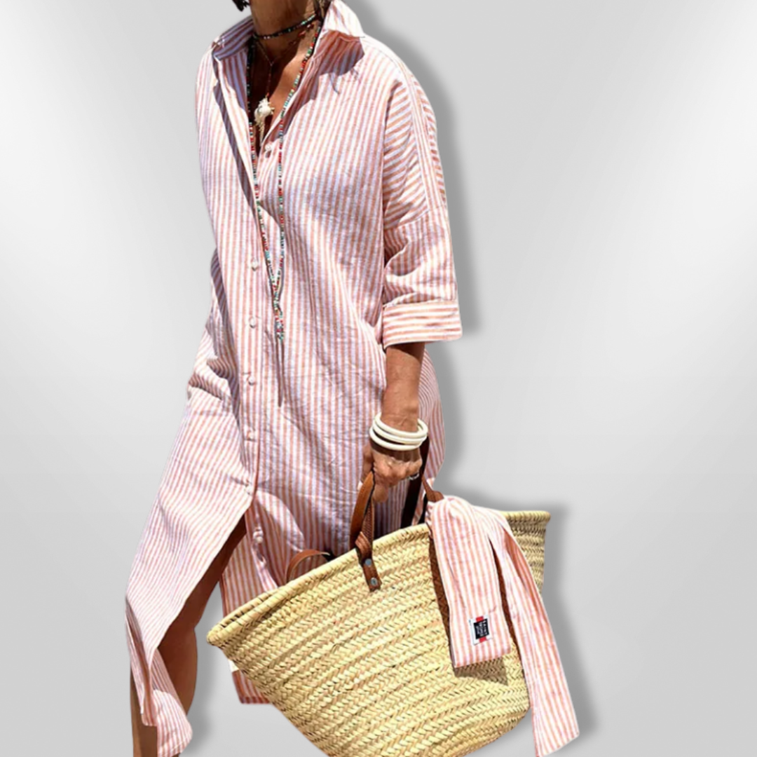 Vestido camisero midi de rayas con bolsillos – SOPHIE