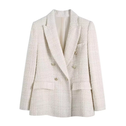 Blazer blanca entallada con doble botonadura – LÉONIE
