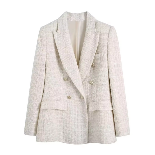 Blazer blanca entallada con doble botonadura – LÉONIE