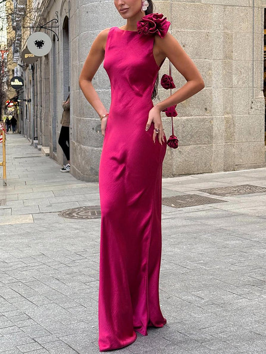 Vestido largo de noche con detalle floral para invitadas elegantes – SOFIA