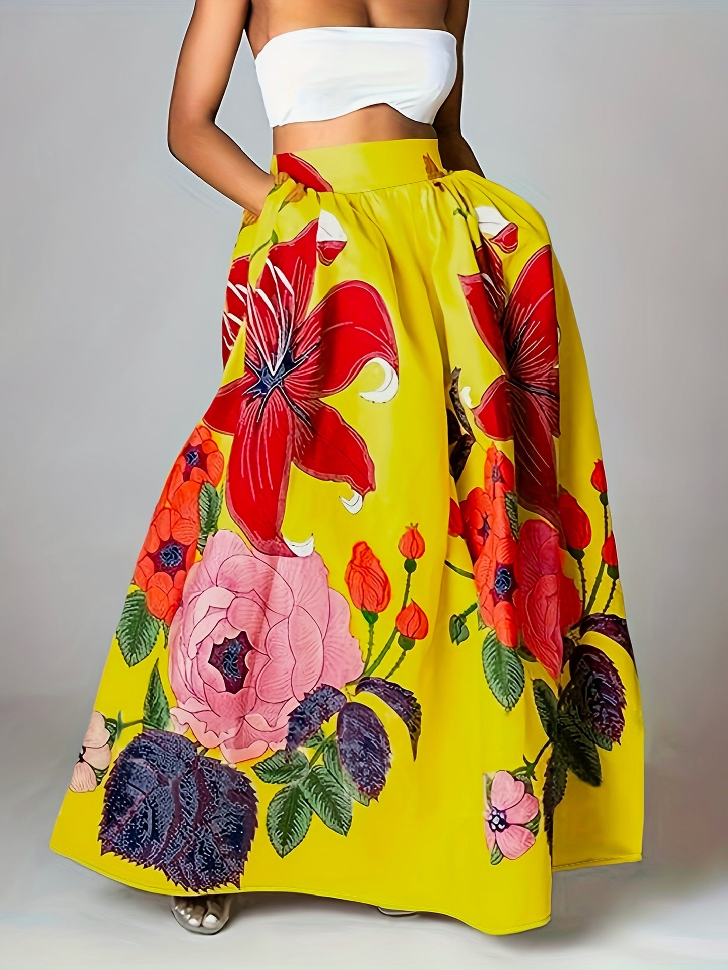 Falda Maxi de Flores con Cintura Alta para Mujeres Modernas – AGATA