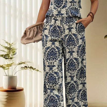 Conjunto de Camiseta y Pantalón de Mujer con Estampado Retro y Estilo Casual – AITHNE