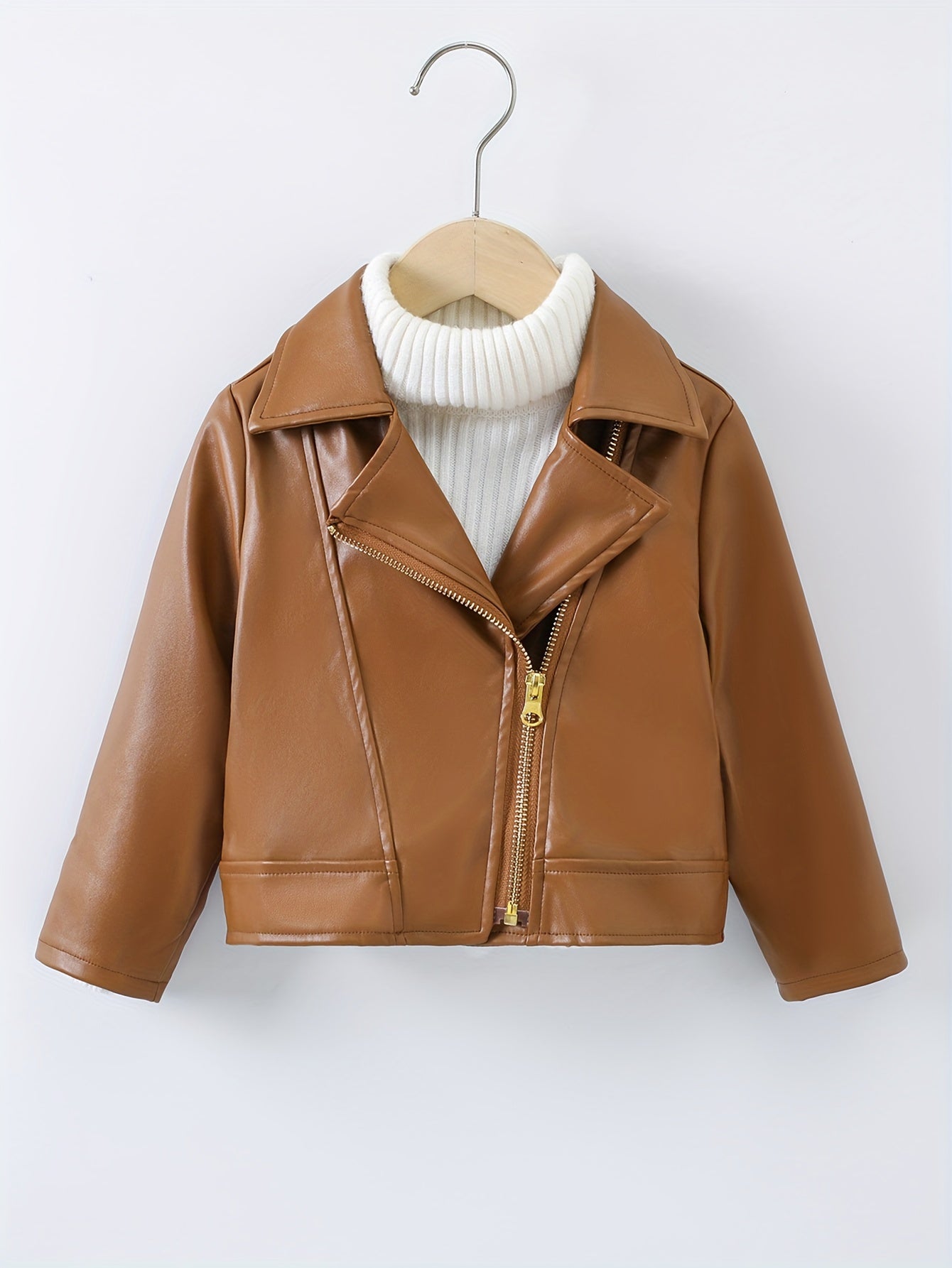 NADIA - Chaqueta de cuero PU con cuello invertido y cremallera diagonal para primavera y otoño