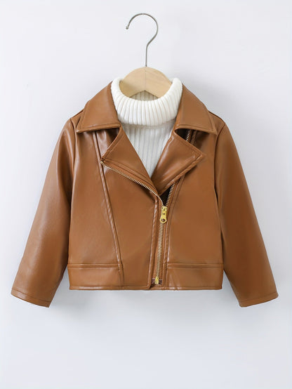 NADIA - Chaqueta de cuero PU con cuello invertido y cremallera diagonal para primavera y otoño