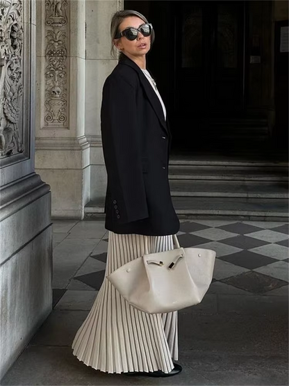 NEUS - Vestido largo ajustado de punto con diseño plisado y tela elástica para mujer