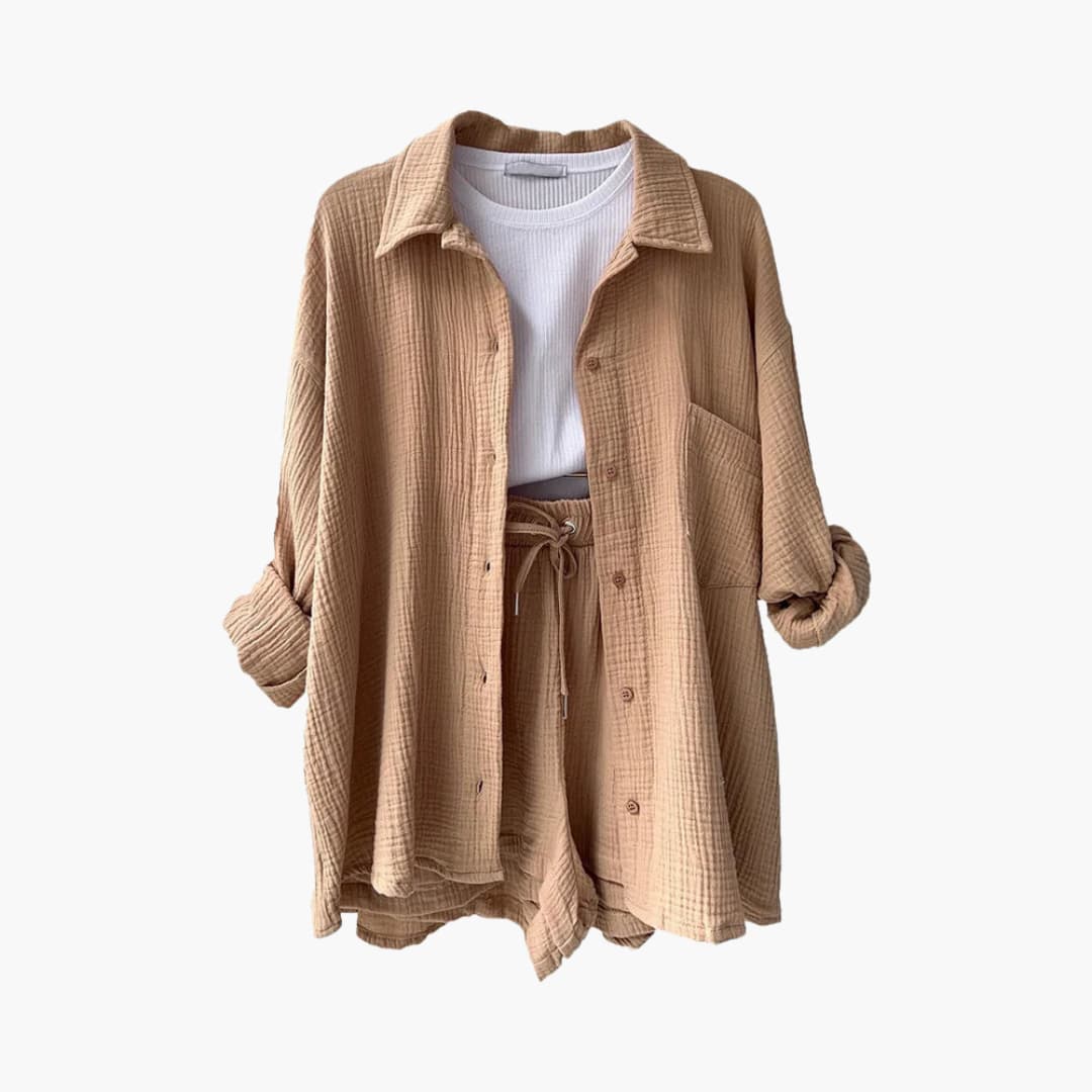 Conjunto de verano con blusa y short de talle alto – HELIA