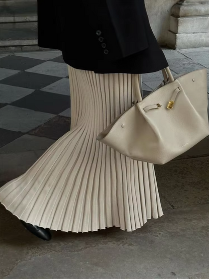 NEUS - Vestido largo ajustado de punto con diseño plisado y tela elástica para mujer