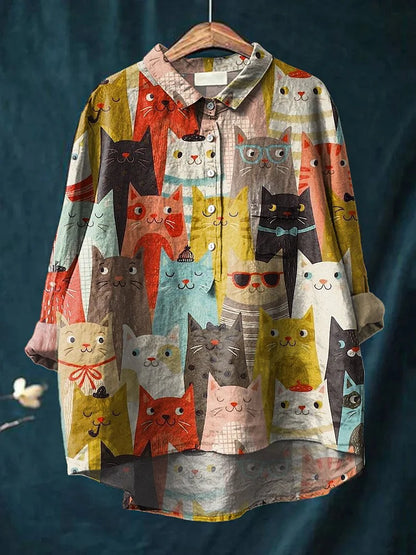 Camisa oversize de algodón con estampado artístico de perros – NOA