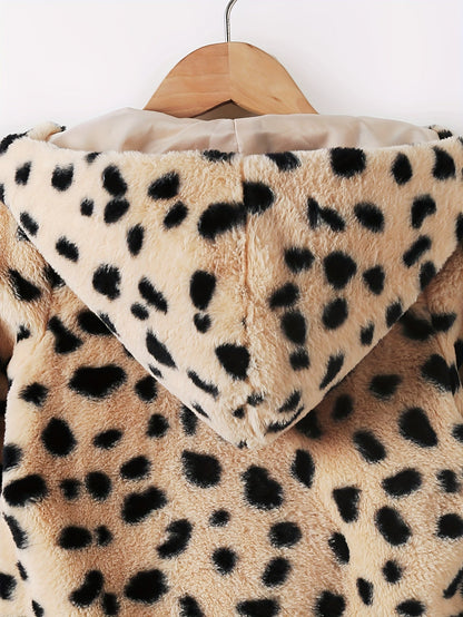 MILA - Chaqueta gruesa de felpa con estampado de leopardo para niñas