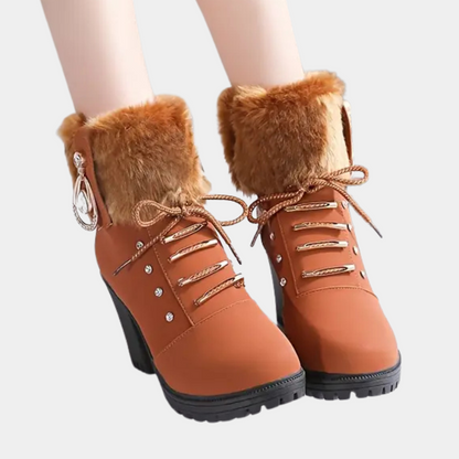 LEILA - Botines con cordones y tacón grueso para mujer