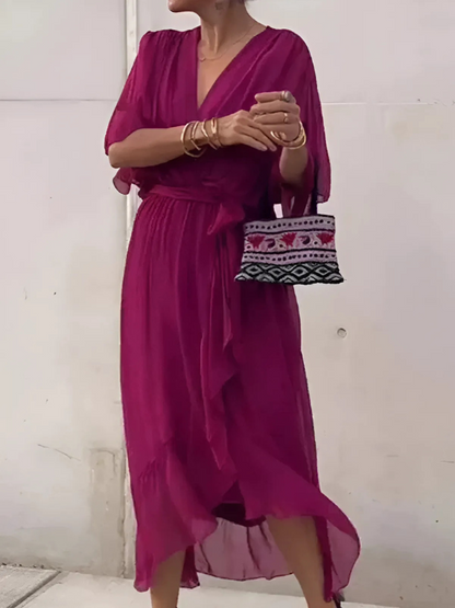 Vestido midi cruzado elegante y favorecedor para mujer – ALINÉA