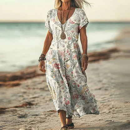 Vestido fluido de verano con escote en V y corte suelto – ALMA LUZ